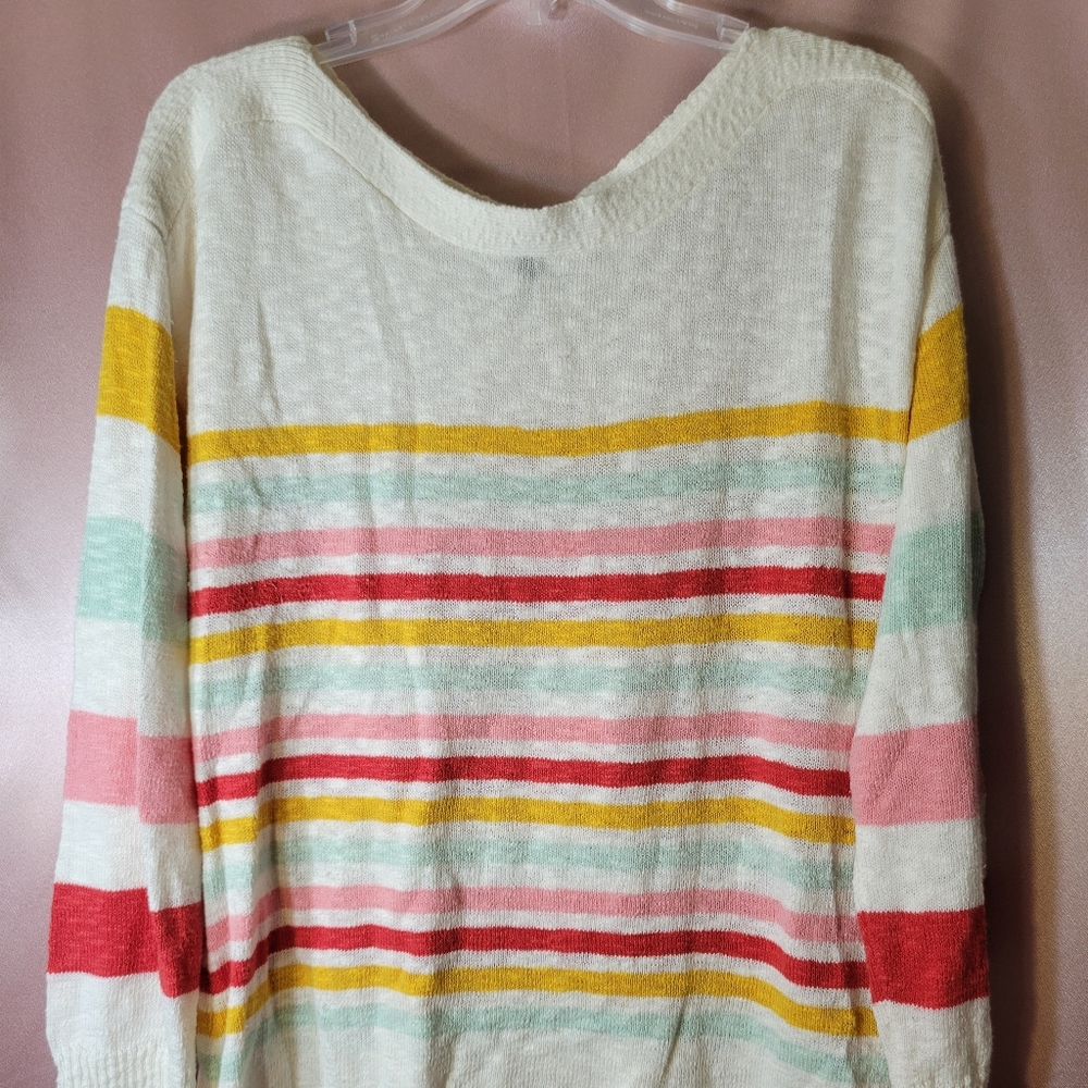Talbots Ivory, Red, Yellow, Light Blue, and Pink Striped Sweater
